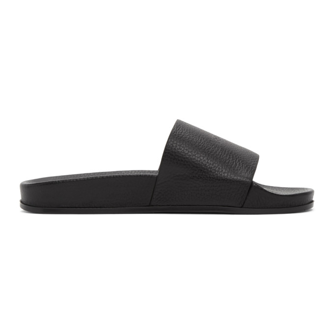 VETEMENTS Black Leather Pool Slides