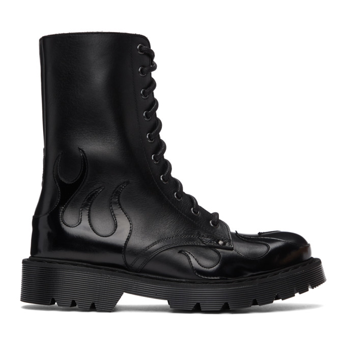 VETEMENTS Black Flame Lace-Up Military Boots