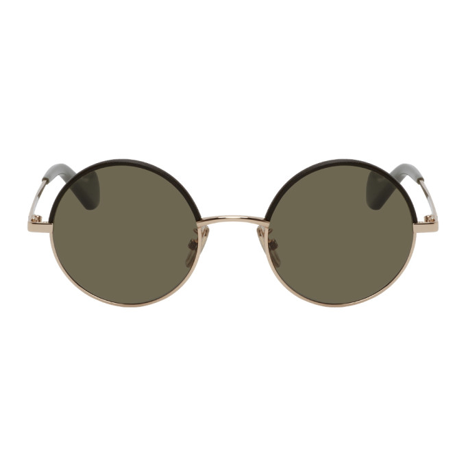 Loewe Gold and Khaki Leather Round Sunglasses