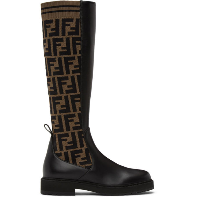 Fendi Brown and Black Forever Fendi Rockoko Tall Boots
