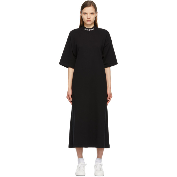 PALM ANGELS BLACK LOGO T-SHIRT DRESS