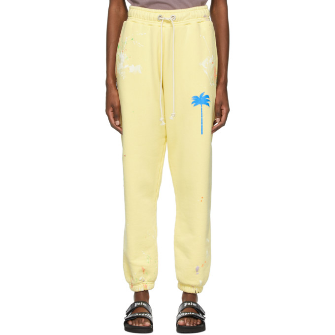 PALM ANGELS YELLOW PAINT PALM TREE LOUNGE PANTS