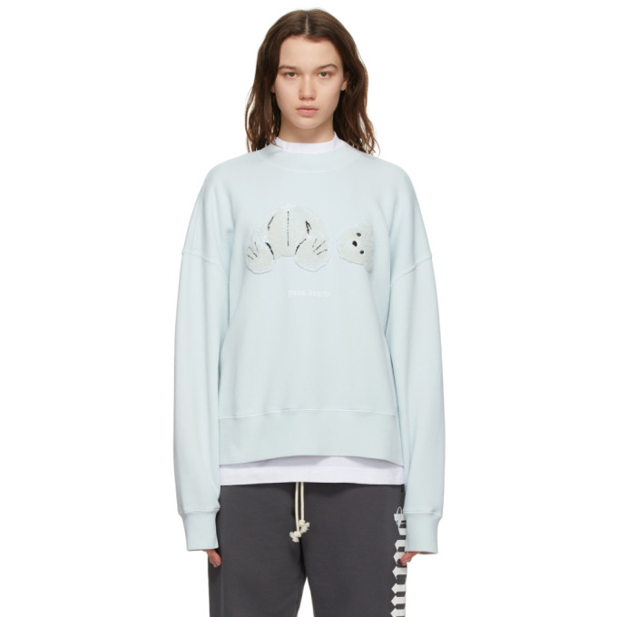 Palm Angels Blue Bear Sweatshirt In Illusion Blue