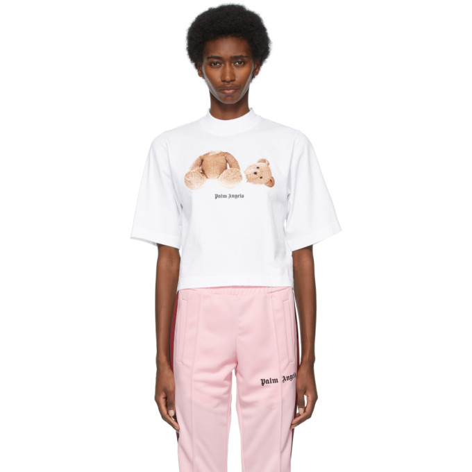 PALM ANGELS WHITE BEAR CROPPED T-SHIRT