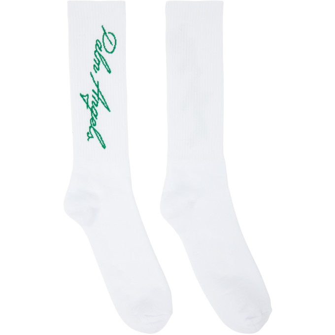 Palm Angels White & Green Miami Logo Socks In White Gree