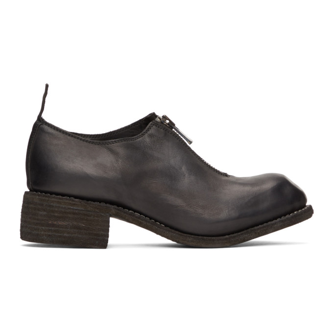 Guidi Black Front-Zip Loafers