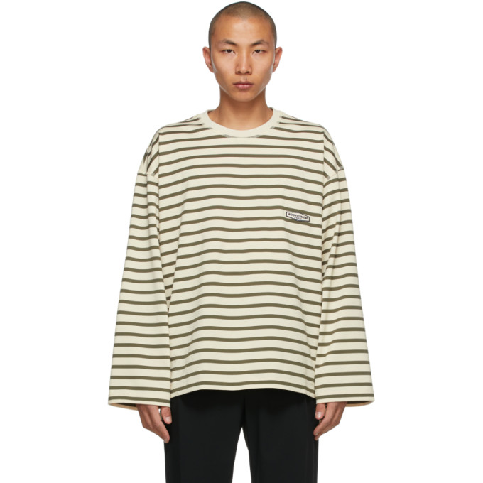 Wooyoungmi Beige Striped Logo Long Sleeve T-Shirt