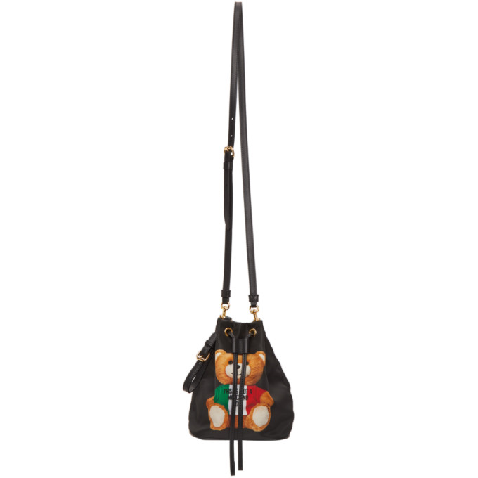 Moschino Black Nylon Italian Teddy Bucket Pouch