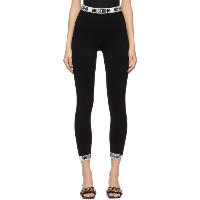 Moschino Black Wool Logo Band Leggings