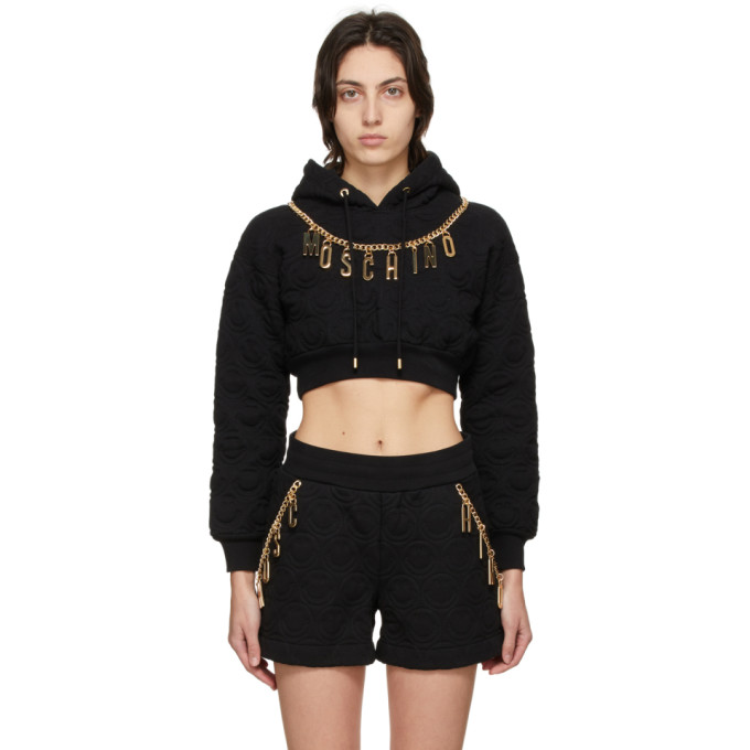 Moschino Black Smiley© Edition Charm Crop Hoodie