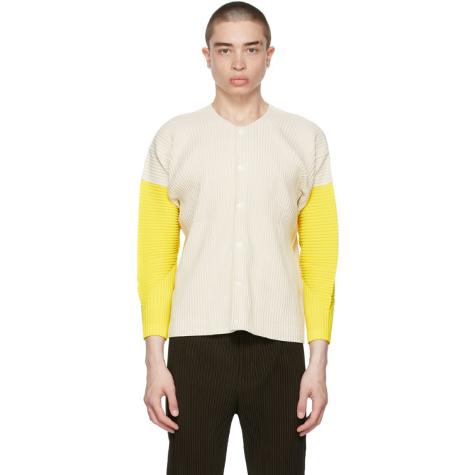 Issey Miyake Off-white & Yellow Block Cardigan In 9 Ivory×l Yellow