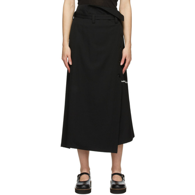 Ys Black Double Belt Wrap Skirt