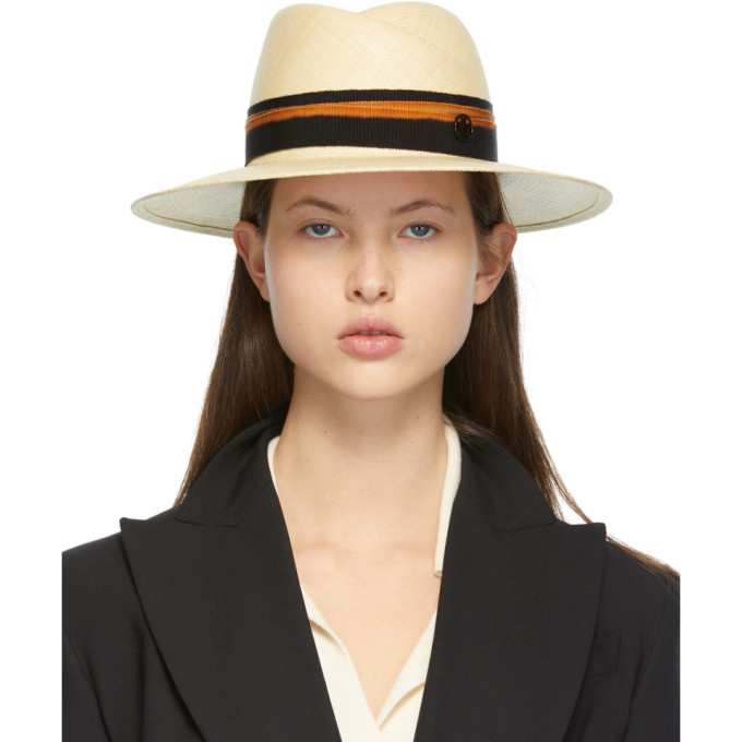 Maison Michel Beige & Orange Hemp Virginie Fedora In Natural