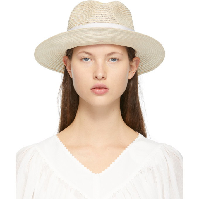 Maison Michel Beige & Pink Hemp Henrietta Fedora In Natural Pin