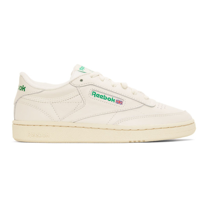 Reebok Classics Off-White and Green Club C 85 Vintage Sneakers