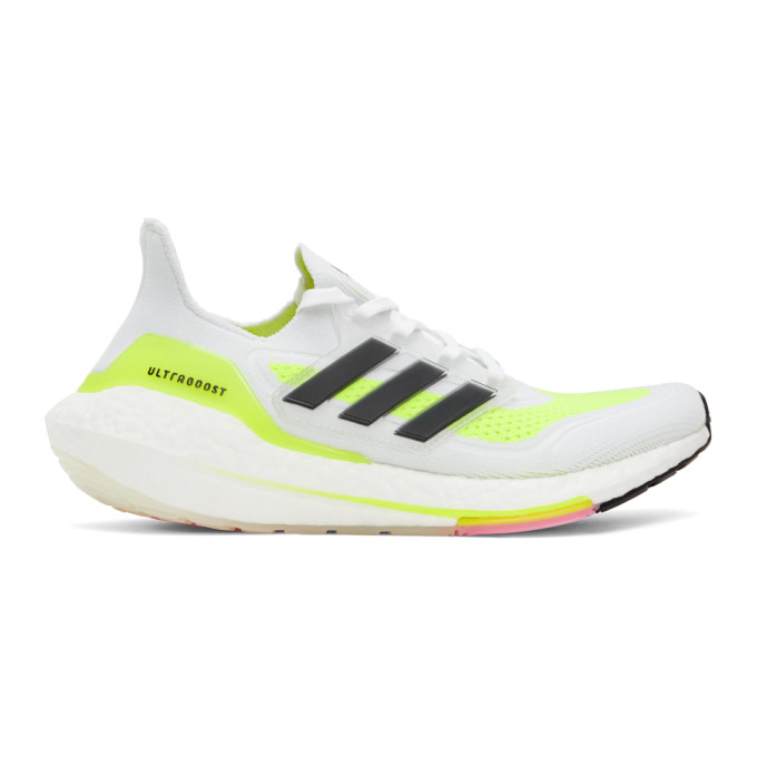 adidas Originals White and Yellow Ultraboost 21 Sneakers
