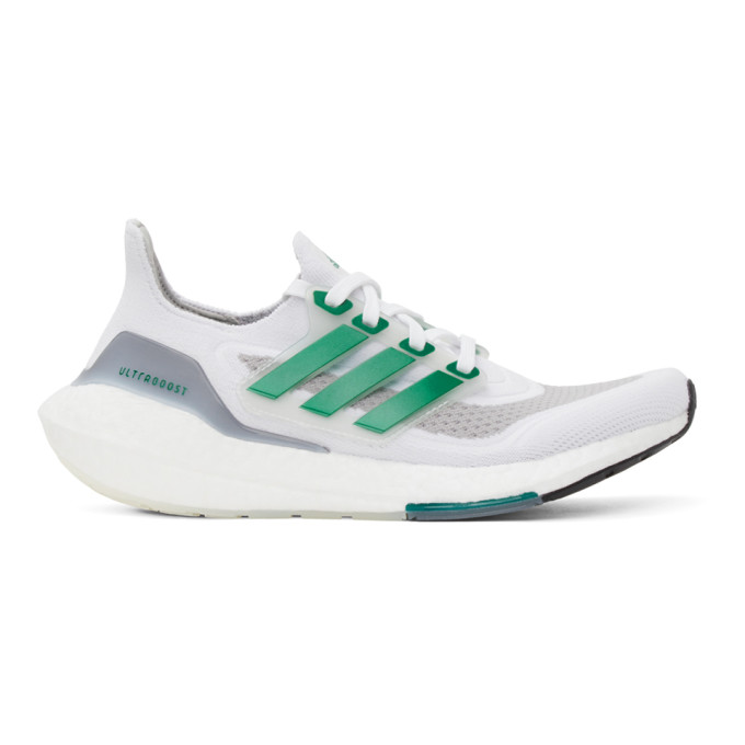 ADIDAS ORIGINALS WHITE & GREEN ULTRABOOST 21 SNEAKERS