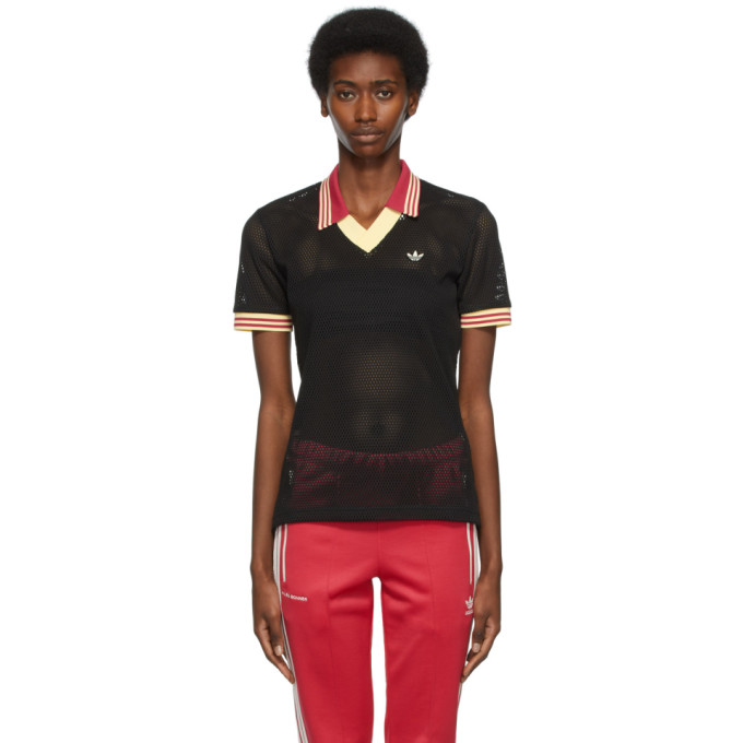 Wales Bonner Black Adidas Edition Mesh Polo In Vermillion