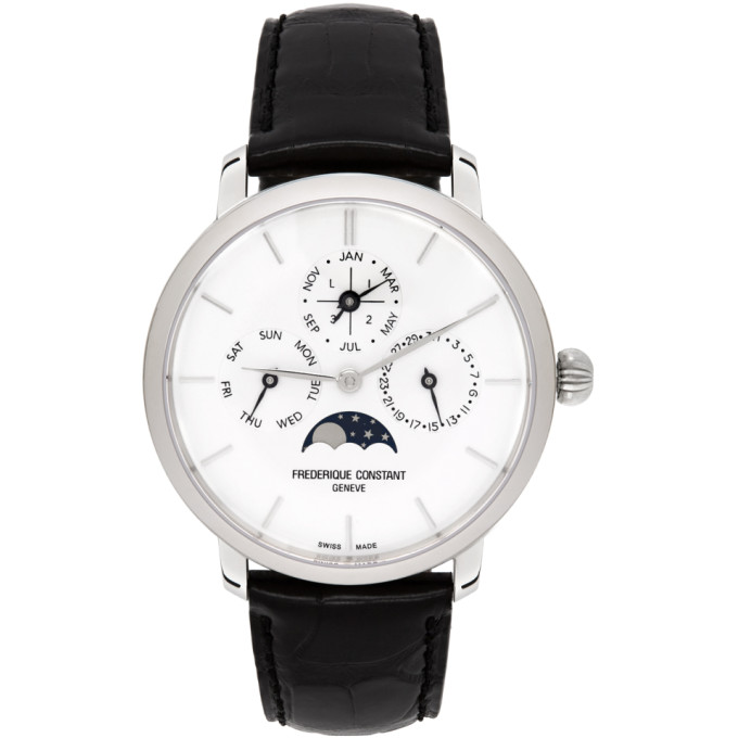 Frederique Constant Silver and Black Slimline Perpetual Calendar Watch