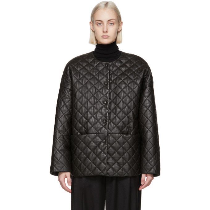 Toteme Black Leather Quilted Jacket