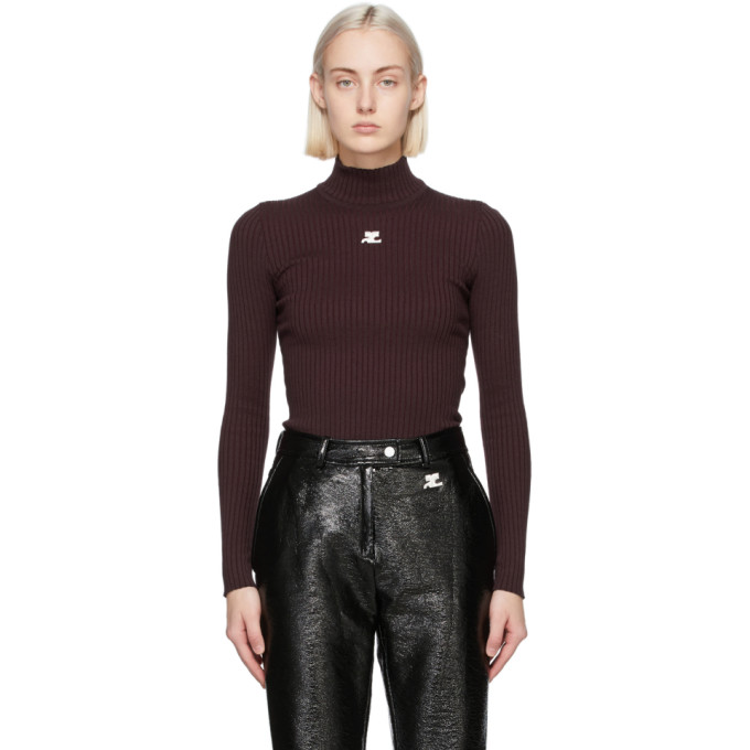 Courreges Burgundy Rib Knit Turtleneck