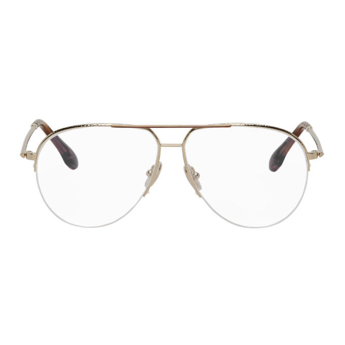 Victoria Beckham Gold Textured Aviator Glasses