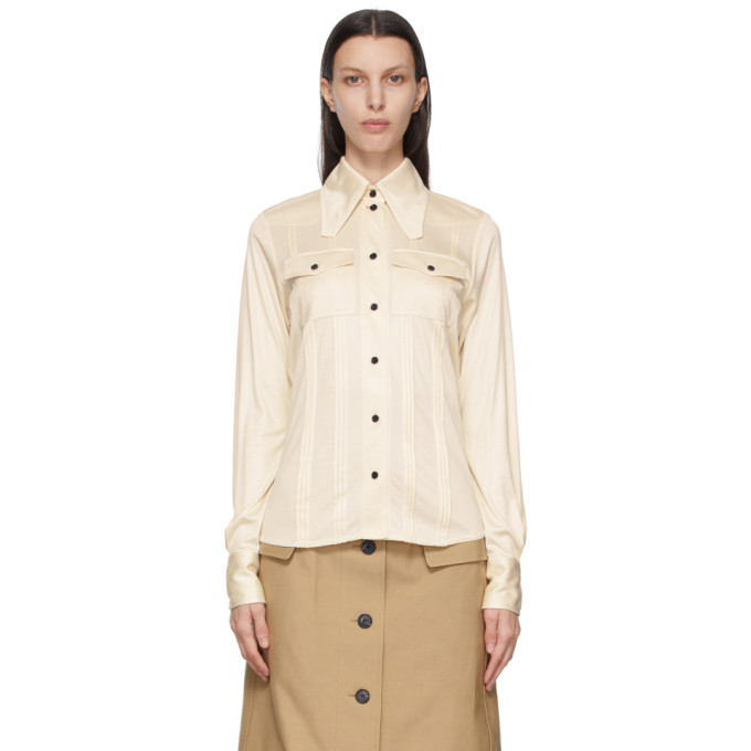 Victoria Beckham Off-White Silk Pintuck Shirt