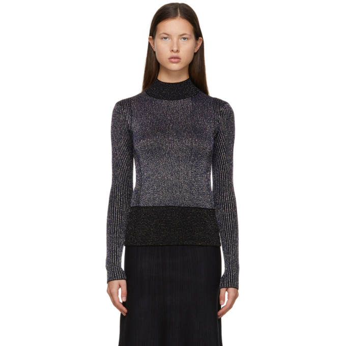 Victoria Victoria Beckham Navy and Black Wool Lurex Turtleneck