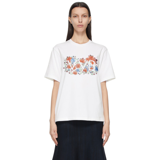 Victoria Victoria Beckham White Embroidered Floral Logo T-Shirt