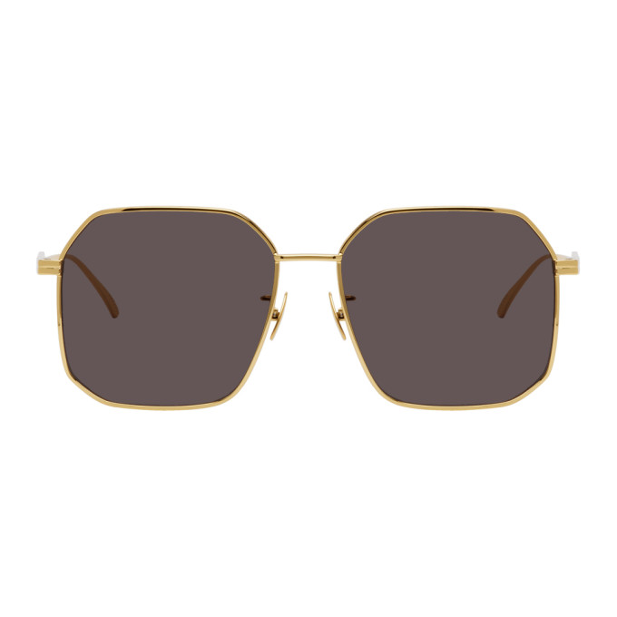 Bottega Veneta Gold and Black Ribbon Rectangle Sunglasses