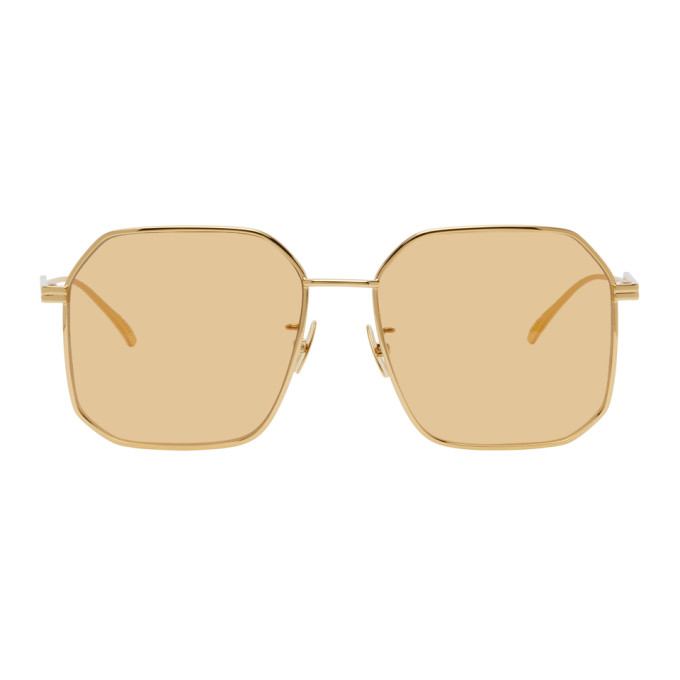 Bottega Veneta Gold and Brown Ribbon Rectangle Sunglasses