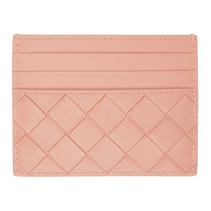 Bottega Veneta Pink Intrecciato Card Holder In 7806 Peachy