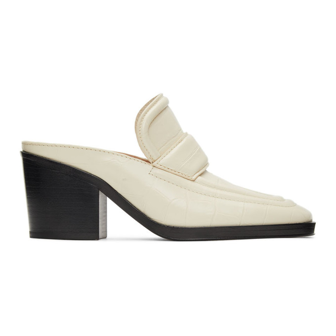 Bottega Veneta Off-White Croc Heeled Mules