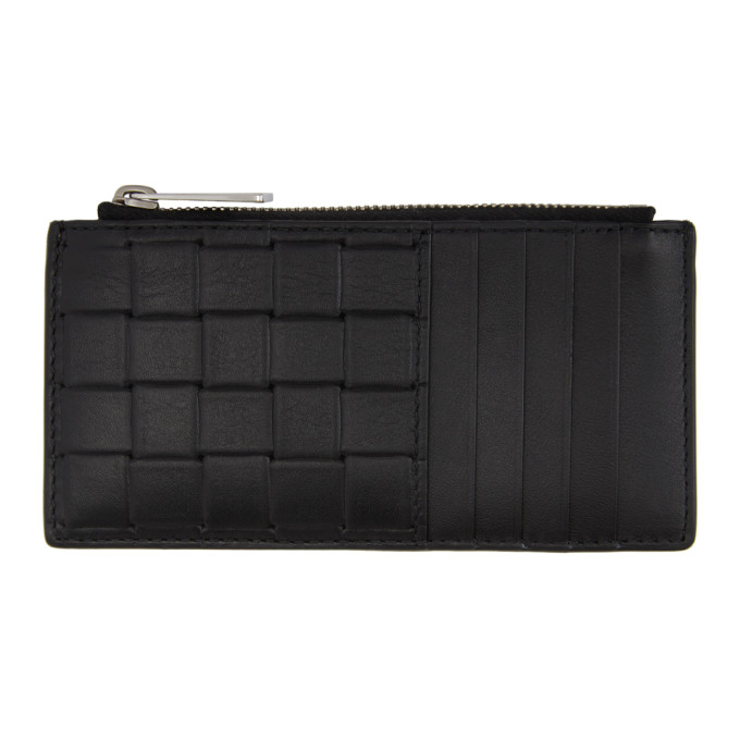 Bottega Veneta Black Printed Grid Card Holder