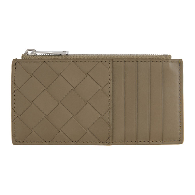 Bottega Veneta Taupe Intrecciato Zip Card Holder