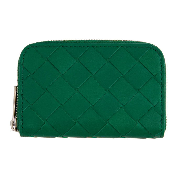 Bottega Veneta Green Intrecciato Zip-Around Card holder