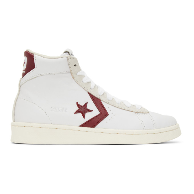 Converse White and Red Pro Leather OG High Sneakers