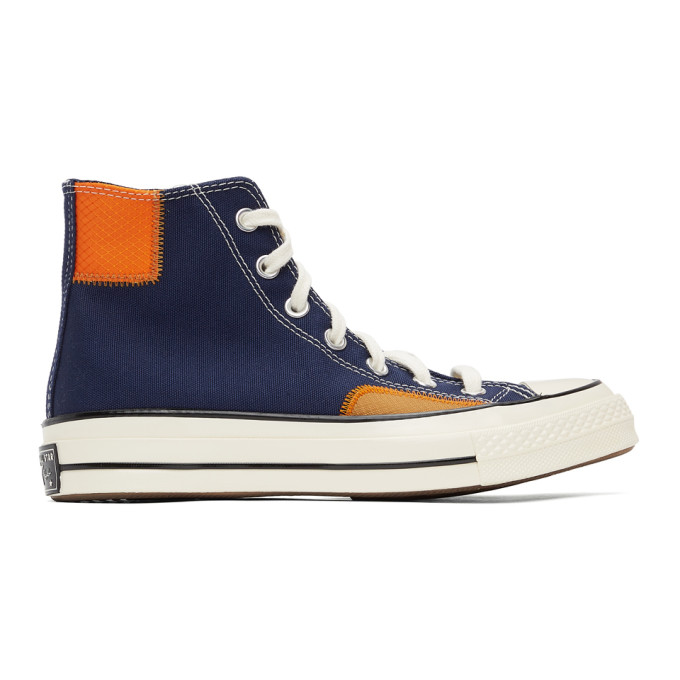 CONVERSE NAVY & ORANGE ALT EXPLORATION CHUCK 70 HI SNEAKERS