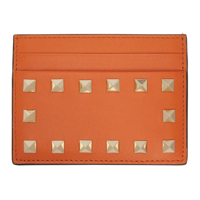 Valentino Garavani Orange Rockstud Card Holder In W03 Orange Zest