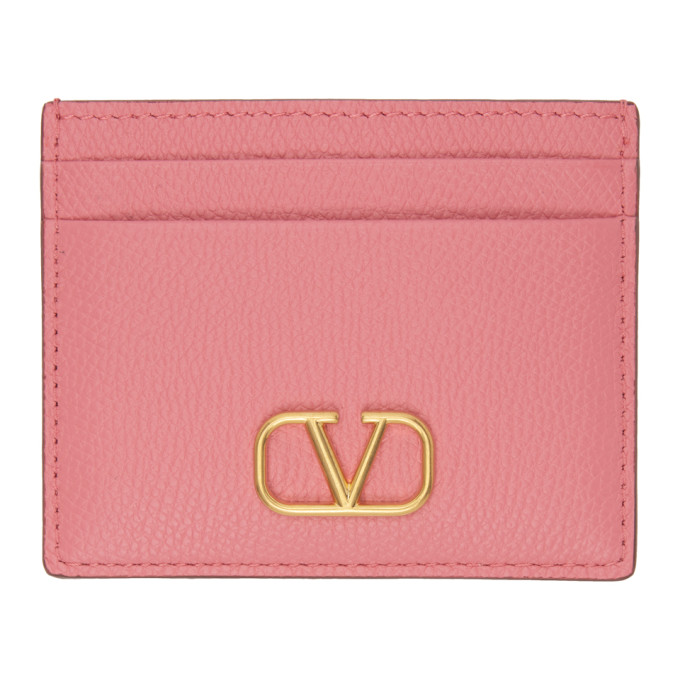 Valentino Garavani Pink Vlogo Card Holder In W10 Flamingo Pink