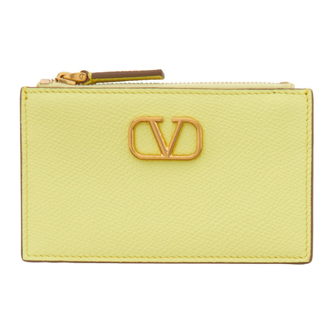 Valentino Garavani Yellow Vlogo Zip Card Holder In M20 Lime Sorbet