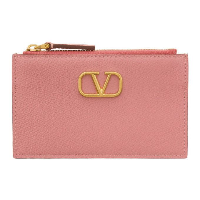 Valentino Garavani Pink Vlogo Zip Card Holder In Flamingo Pink