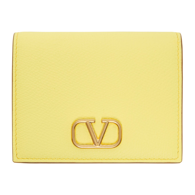 Valentino Garavani Yellow Vlogo French Wallet In M20 Lime Sorbet