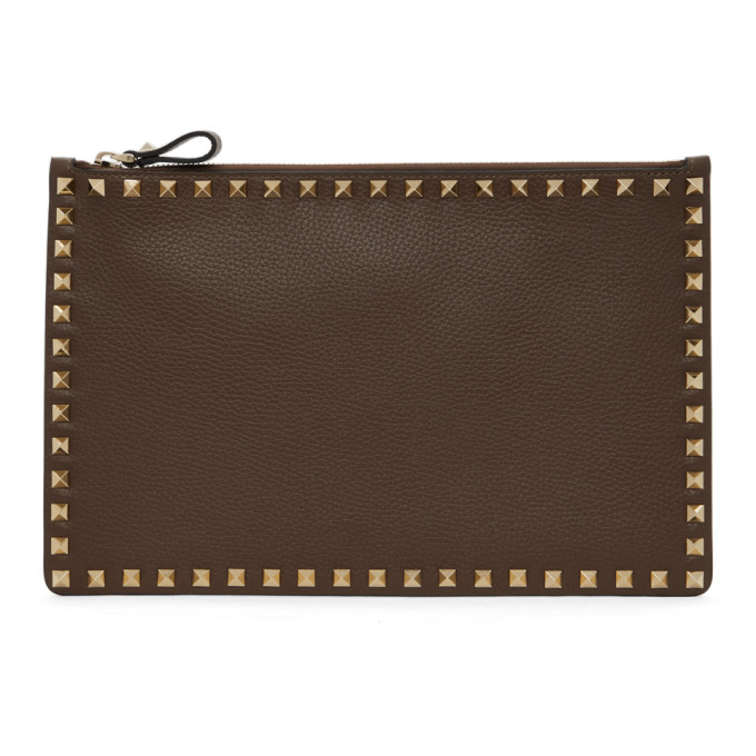 Valentino Garavani Brown Valentino Garavani Large Rockstud Flat Pouch