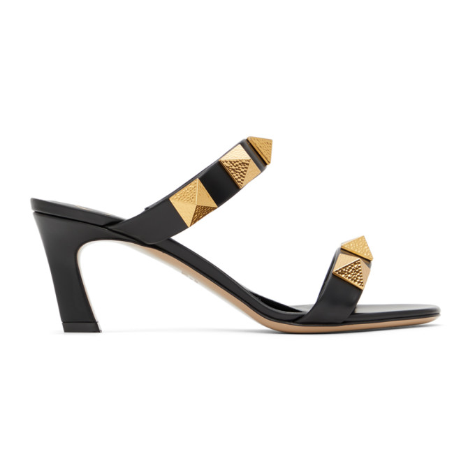 VALENTINO VALENTINO GARAVANI BLACK VALENTINO GARAVANI ROMAN STUD 65 HEELED SANDALS