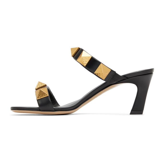 VALENTINO VALENTINO GARAVANI BLACK VALENTINO GARAVANI ROMAN STUD 65 HEELED SANDALS