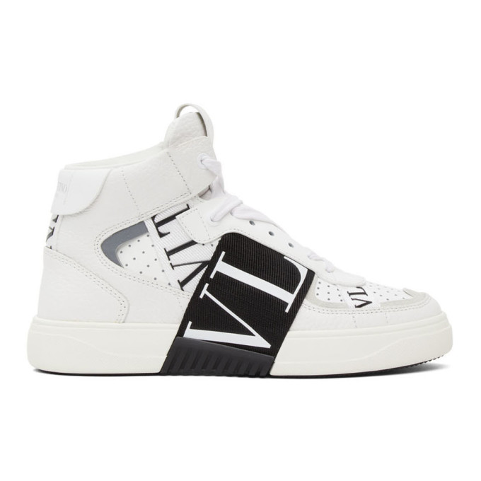 VALENTINO WHITE & BLACK 'VL7N' MID-TOP SNEAKERS