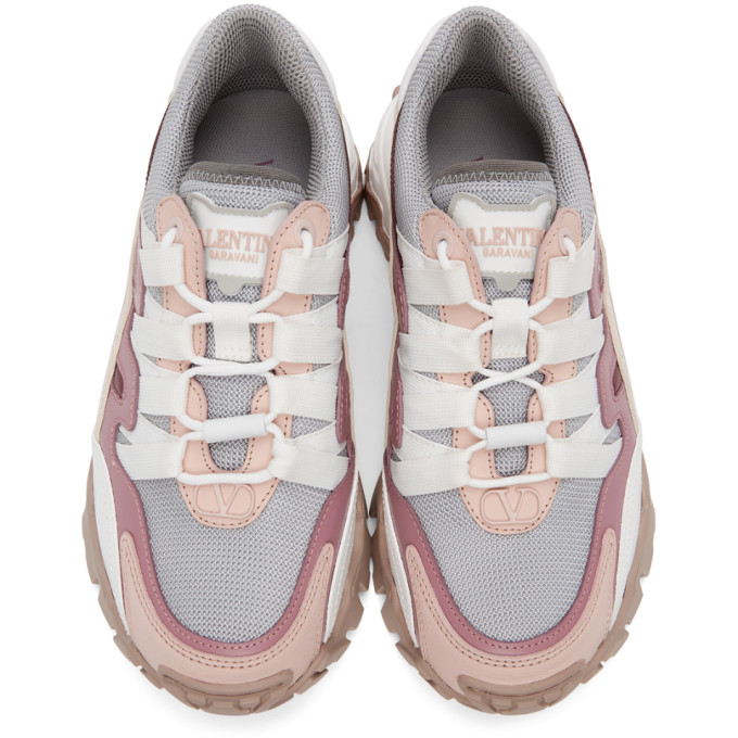 VALENTINO GREY & PINK VLOGO CLIMBERS SNEAKERS