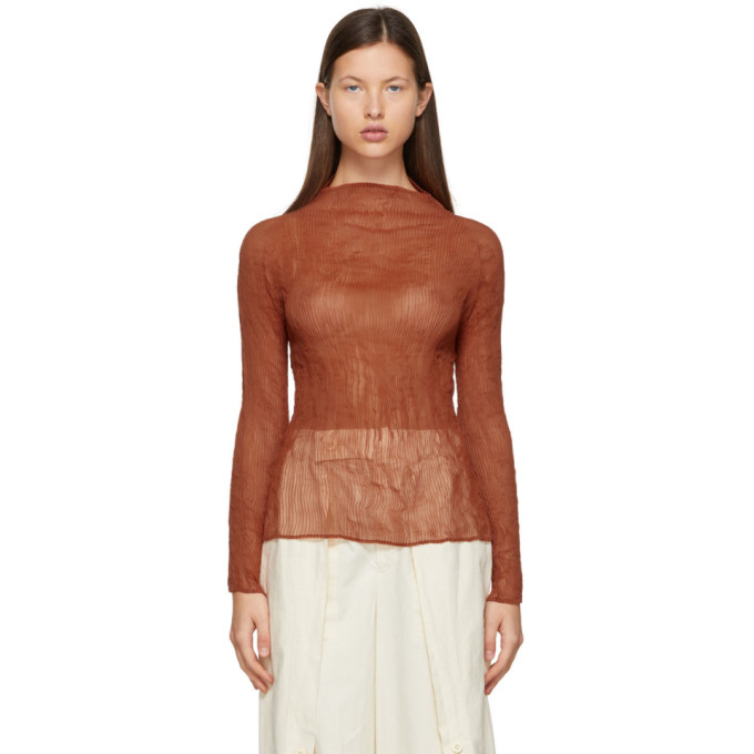 Issey Miyake Brown Chiffon Twist Blouse