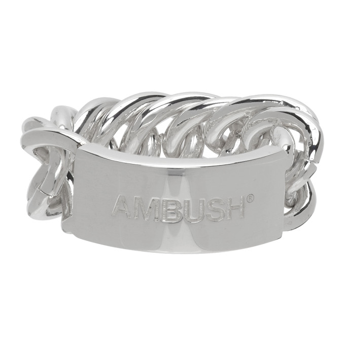 AMBUSH SILVER LOGO CHAIN RING